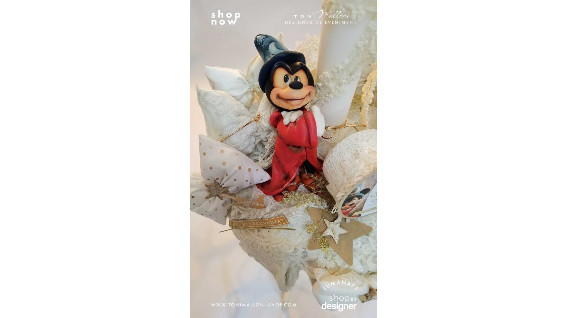 Lumanare botez Mickey Mouse Vrajitorul accesorizata cu figurina creata manual 1